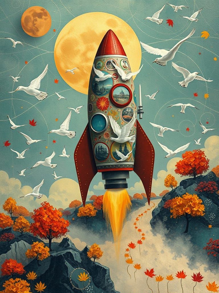 Retro Rocket Landing on Surreal Alien Planet