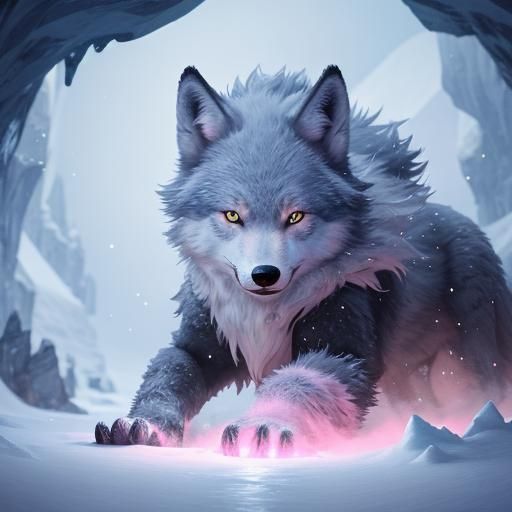 Cute Wolf Girl Playing in Snowy Ice Cave