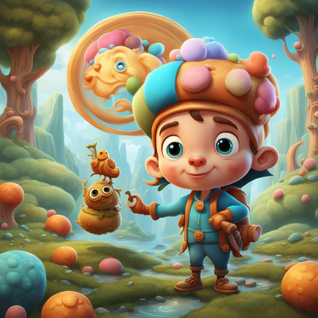 Whimsical Cartoon Character in Pastel Colors