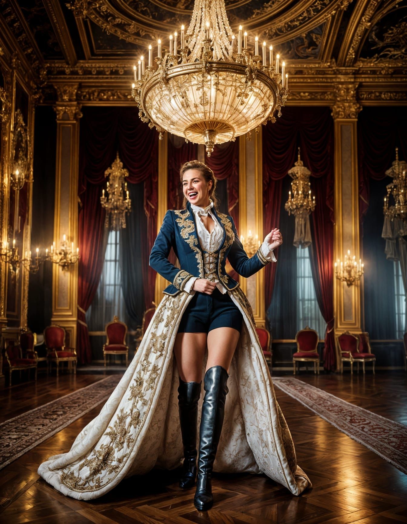 Equestrian Ballerina Dances in Hyperrealistic Ballroom