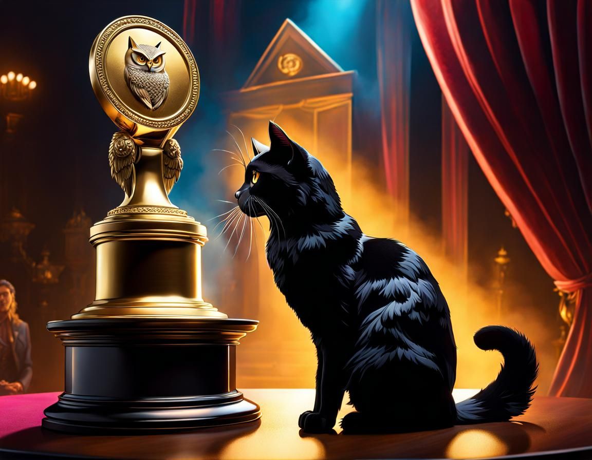 Black Cat Wins Award From Owl on Stage