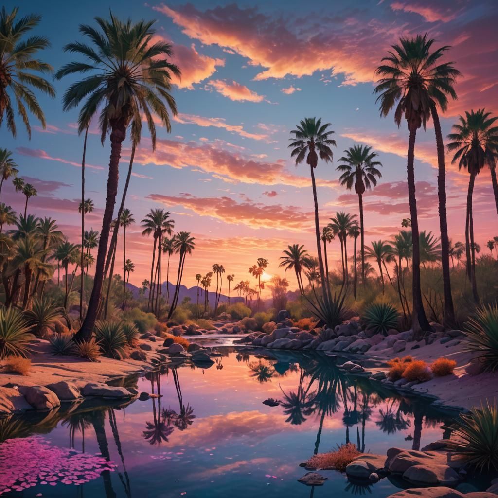 Desert Oasis in Magic Realism Style