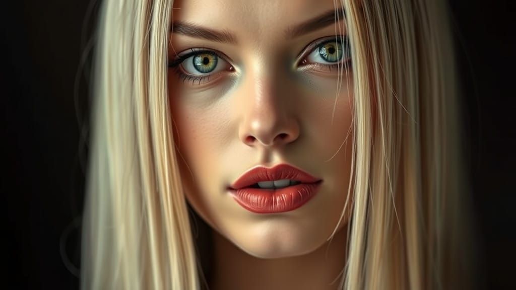 Elegant Woman in Close-Up with Porcelain Skin and Confident ...