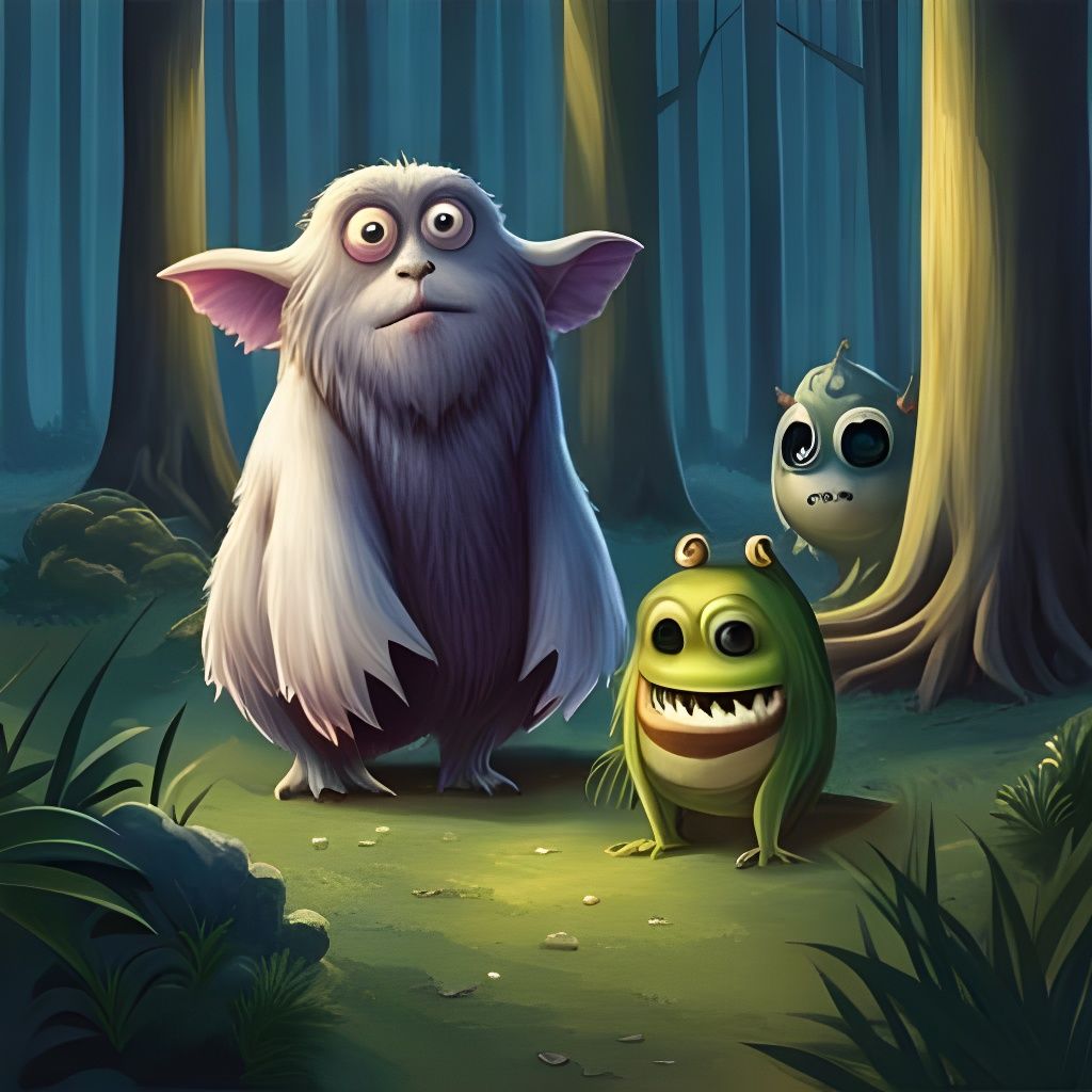 Cute Monsters in Enchanted Forest Illustration