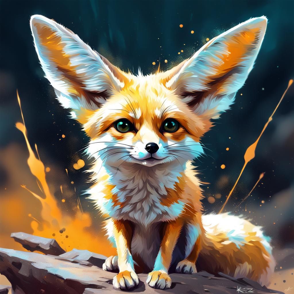 Adorable Fennec Fox in Mixed Media Illustration