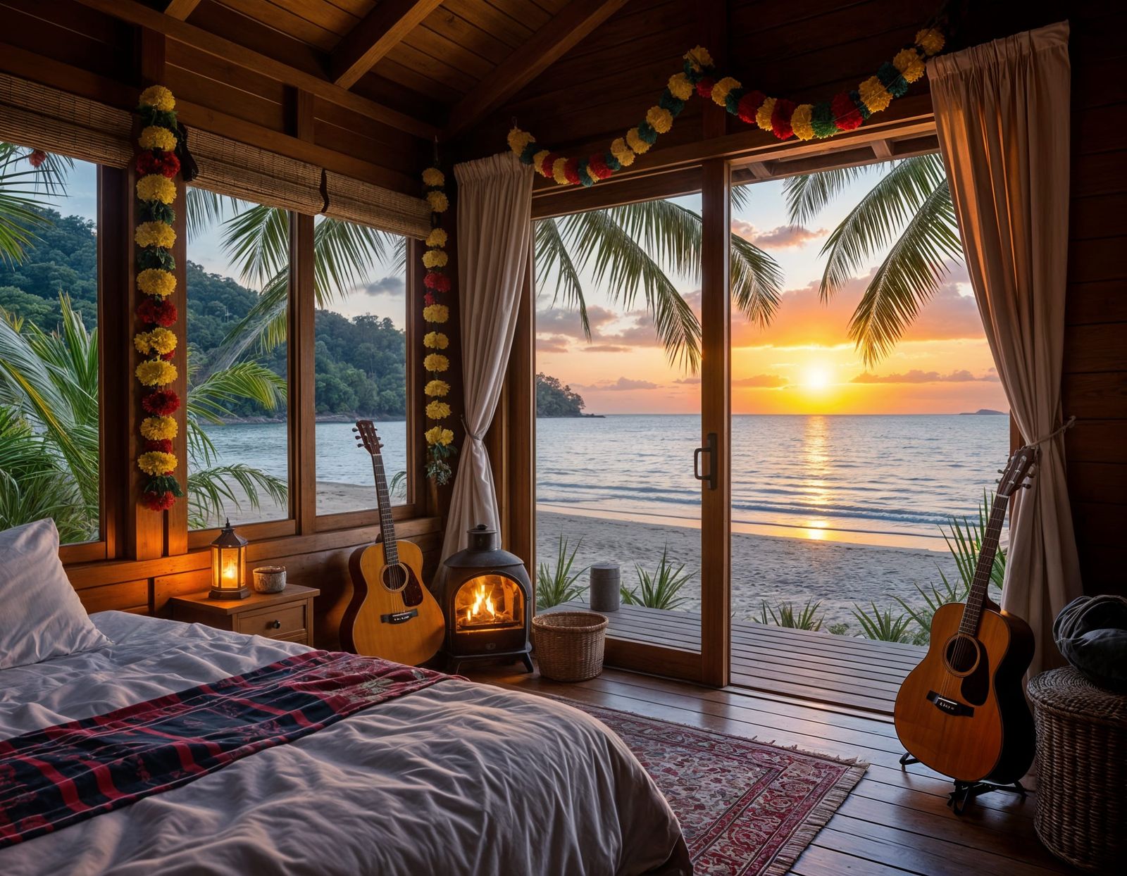 Cozy Wooden Cabin with Tropical Beach Sunset View
