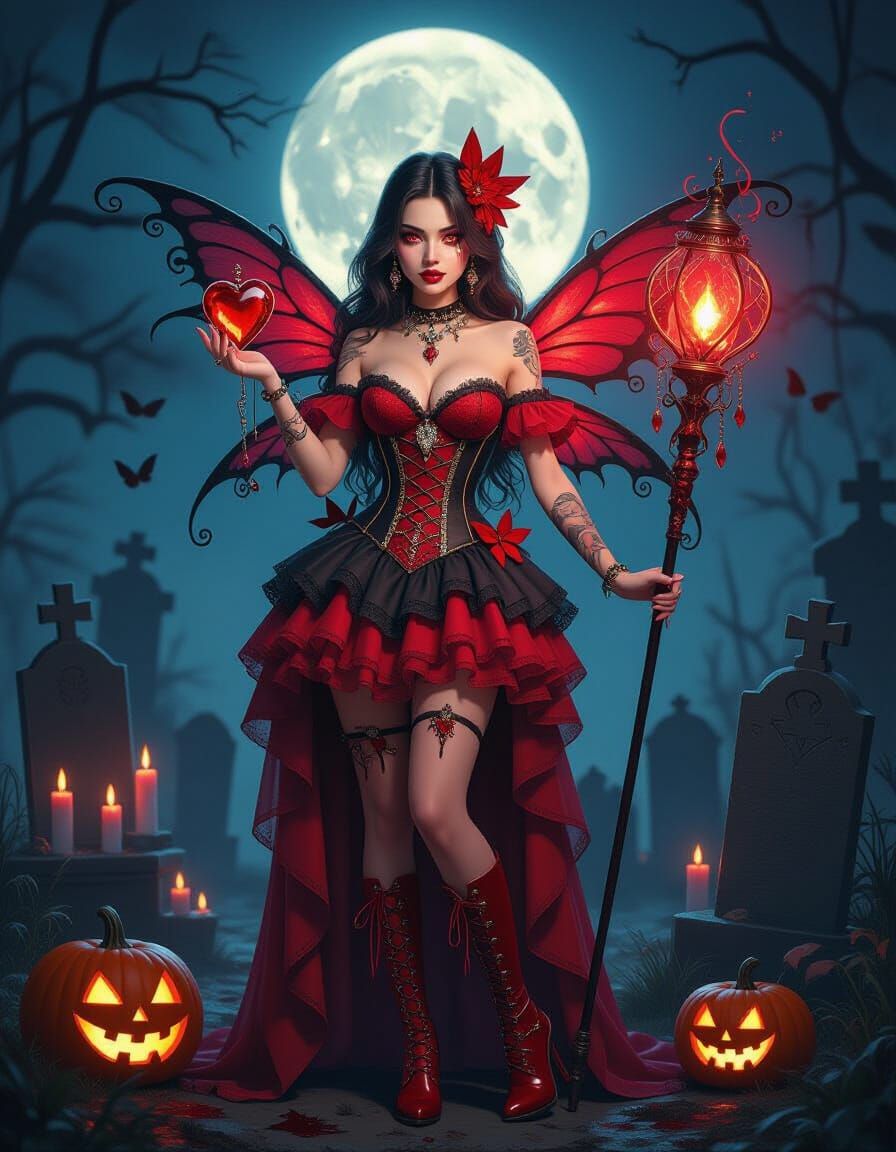 Gothic Enchantress in Misty Graveyard: Airbrushed Acrylic Ar...