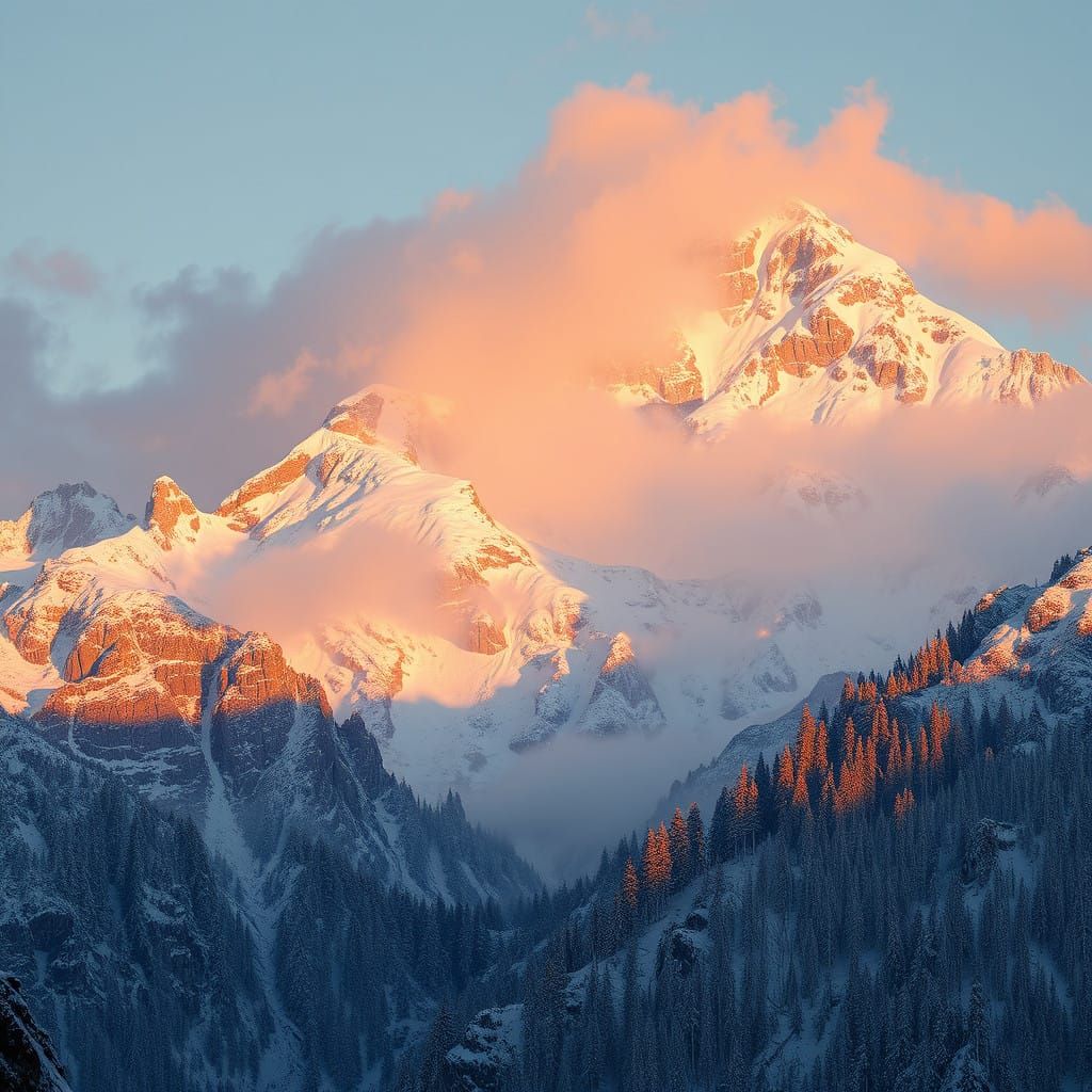 Serene Snow-Capped Mountain Landscapes in Photorealistic Sty...