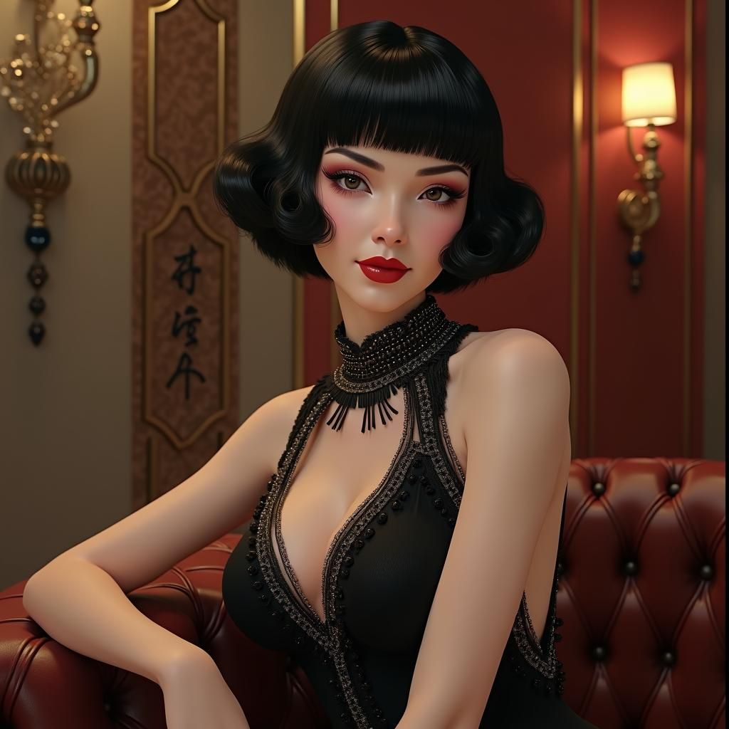 1920s Flapper in Art Deco 3D Anime Style