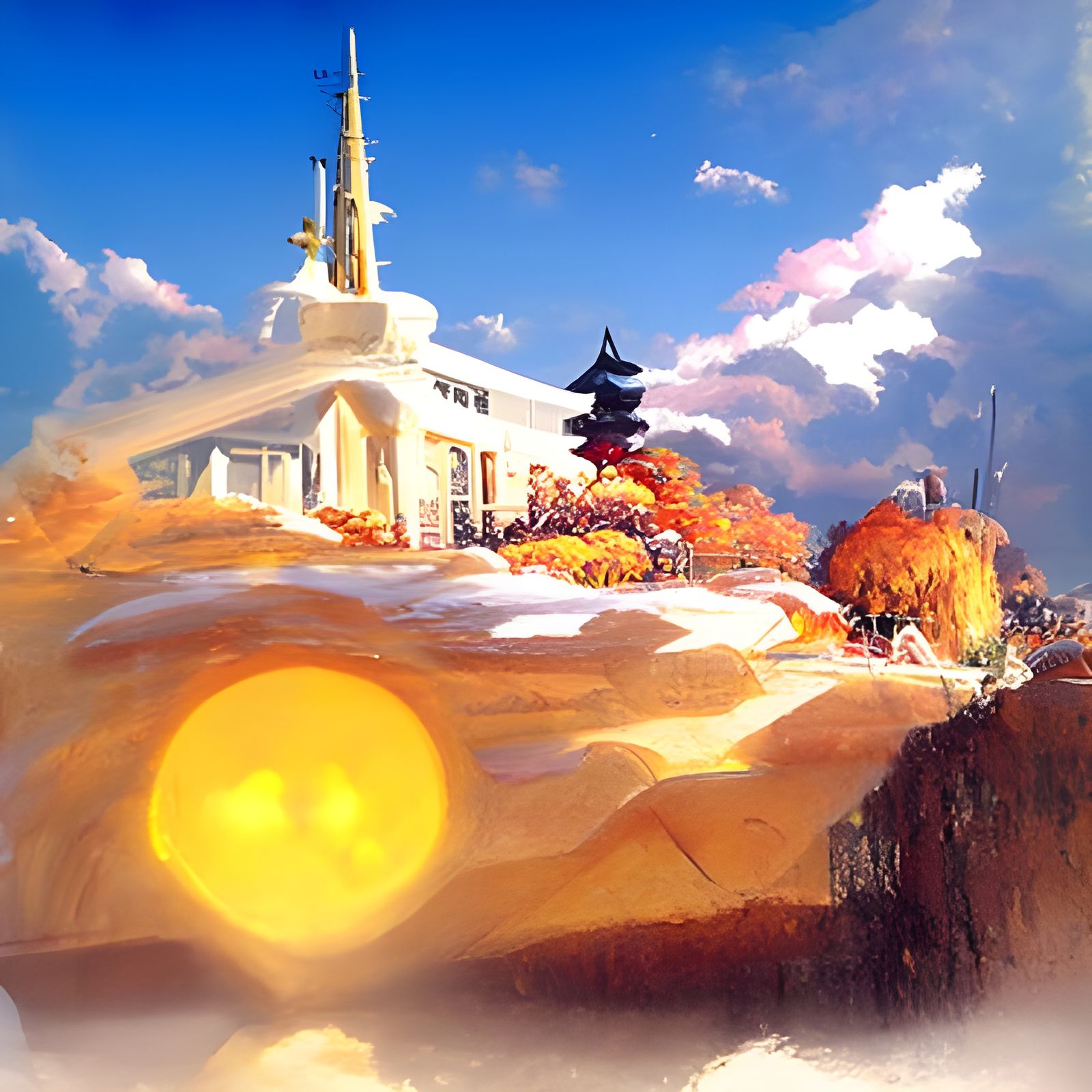 Japanese Temple in Autumnal Golden Light