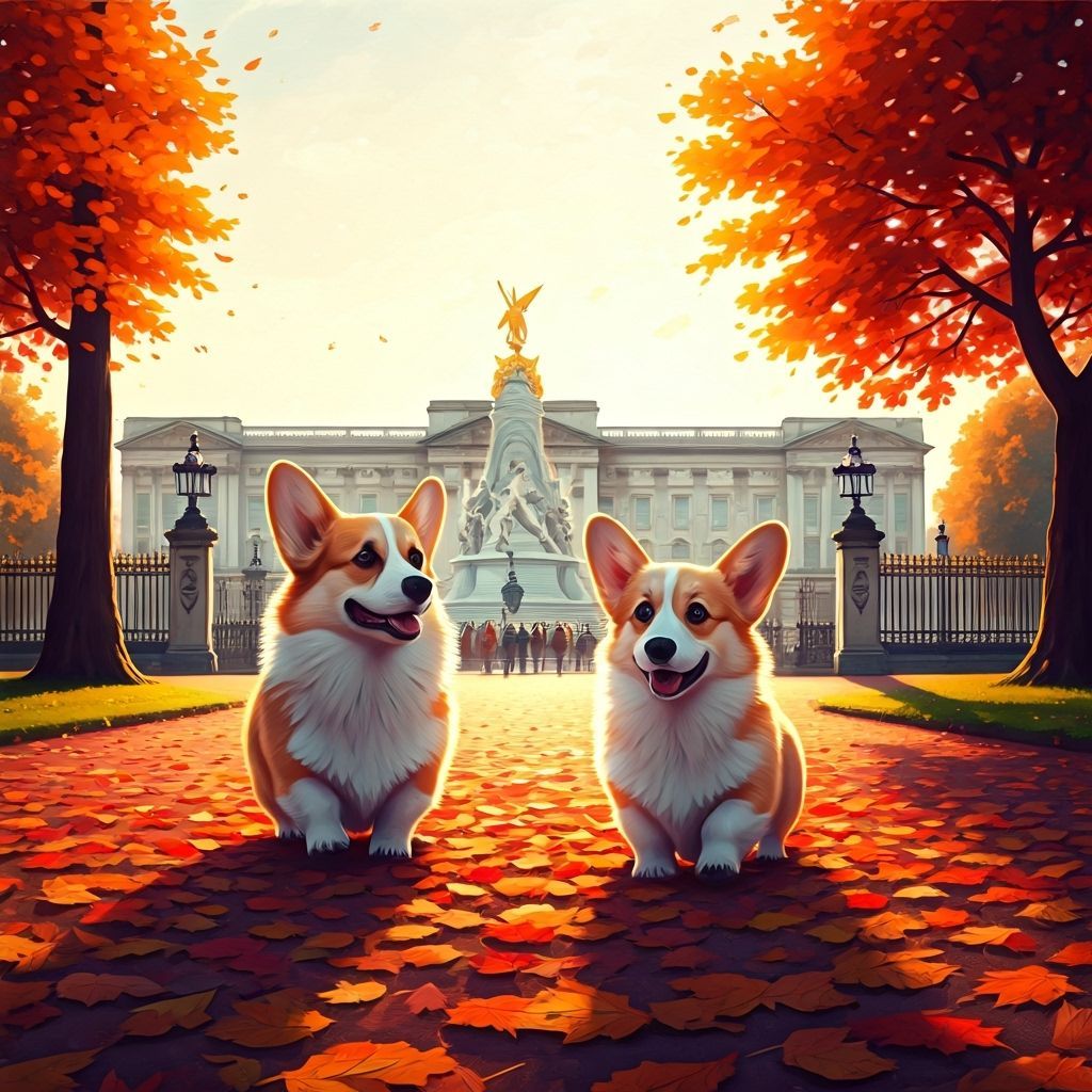 Adorable Corgis Play in Autumn Leaves at Buckingham Palace