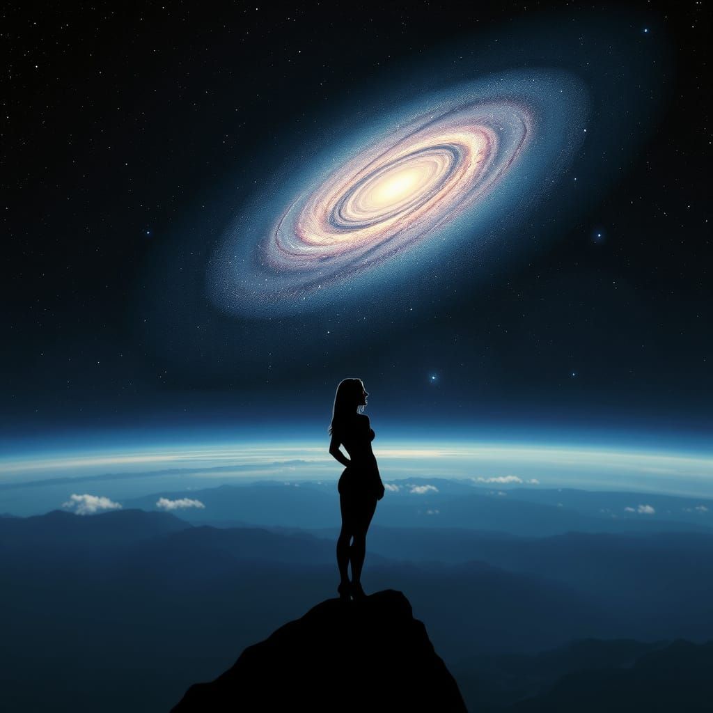 Cosmic Woman Contemplates the Andromeda Galaxy
