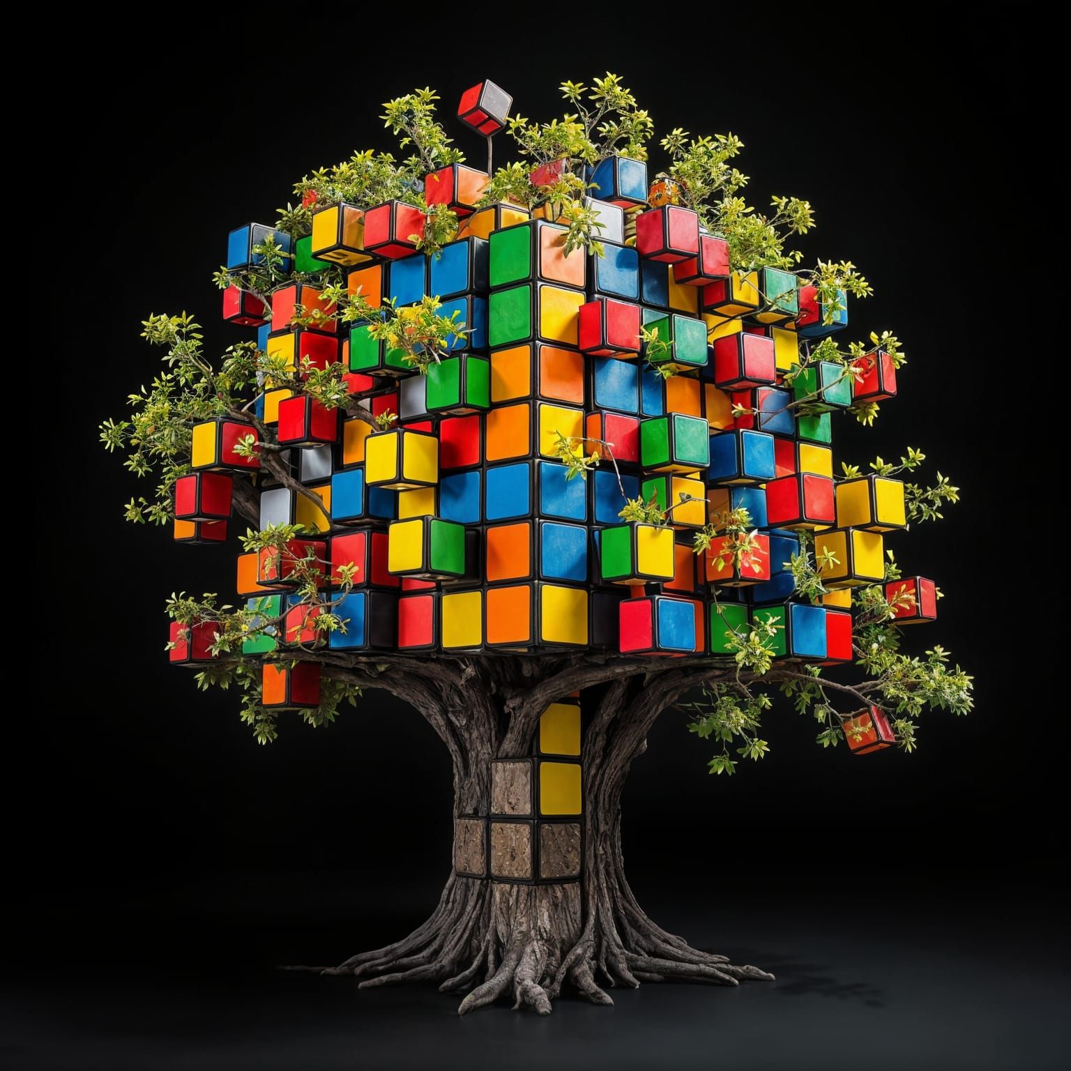 Vibrant 3D Geometric Tree in Rubik's Cube Pattern