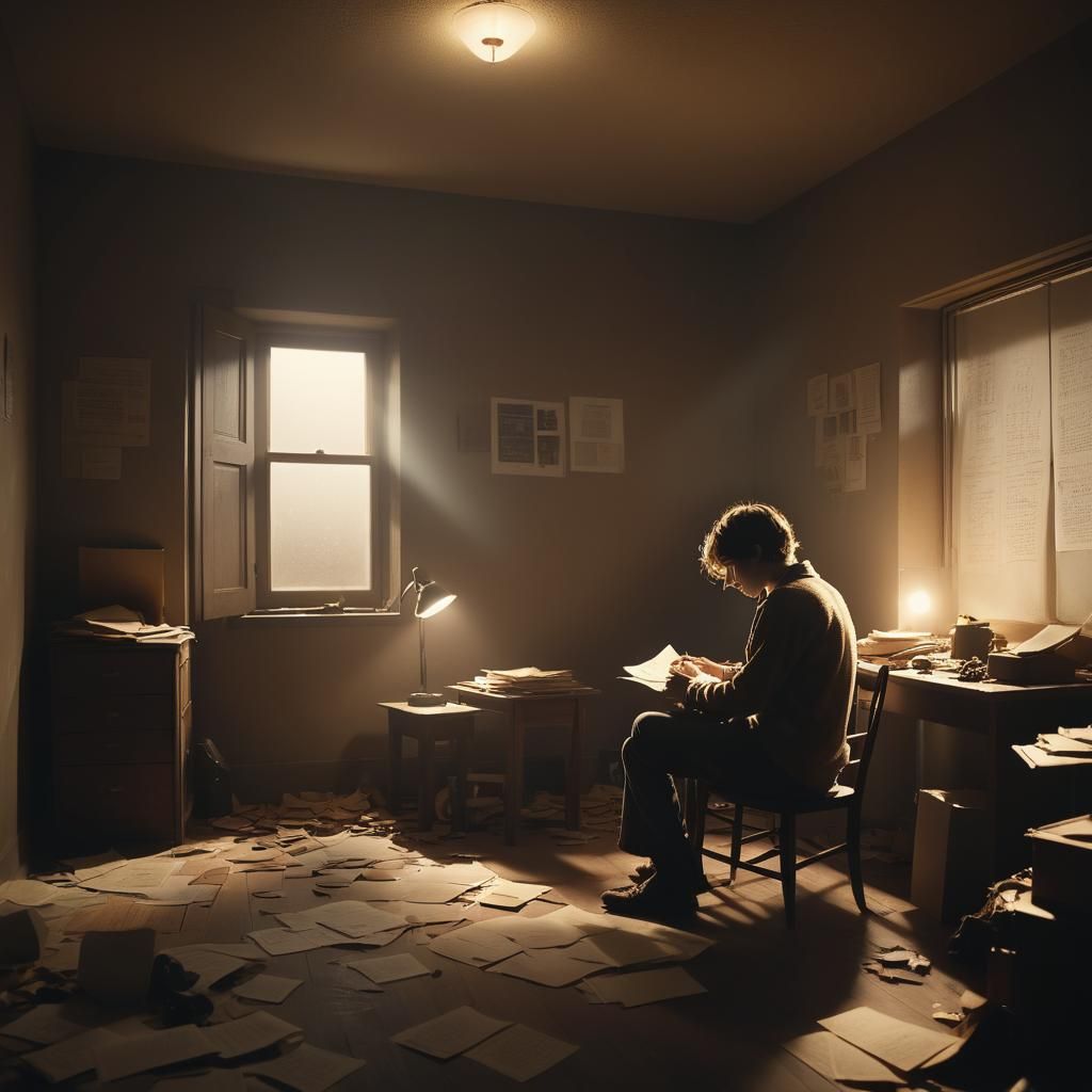 Moody Film Still with Flickering Light and Earthy Tones