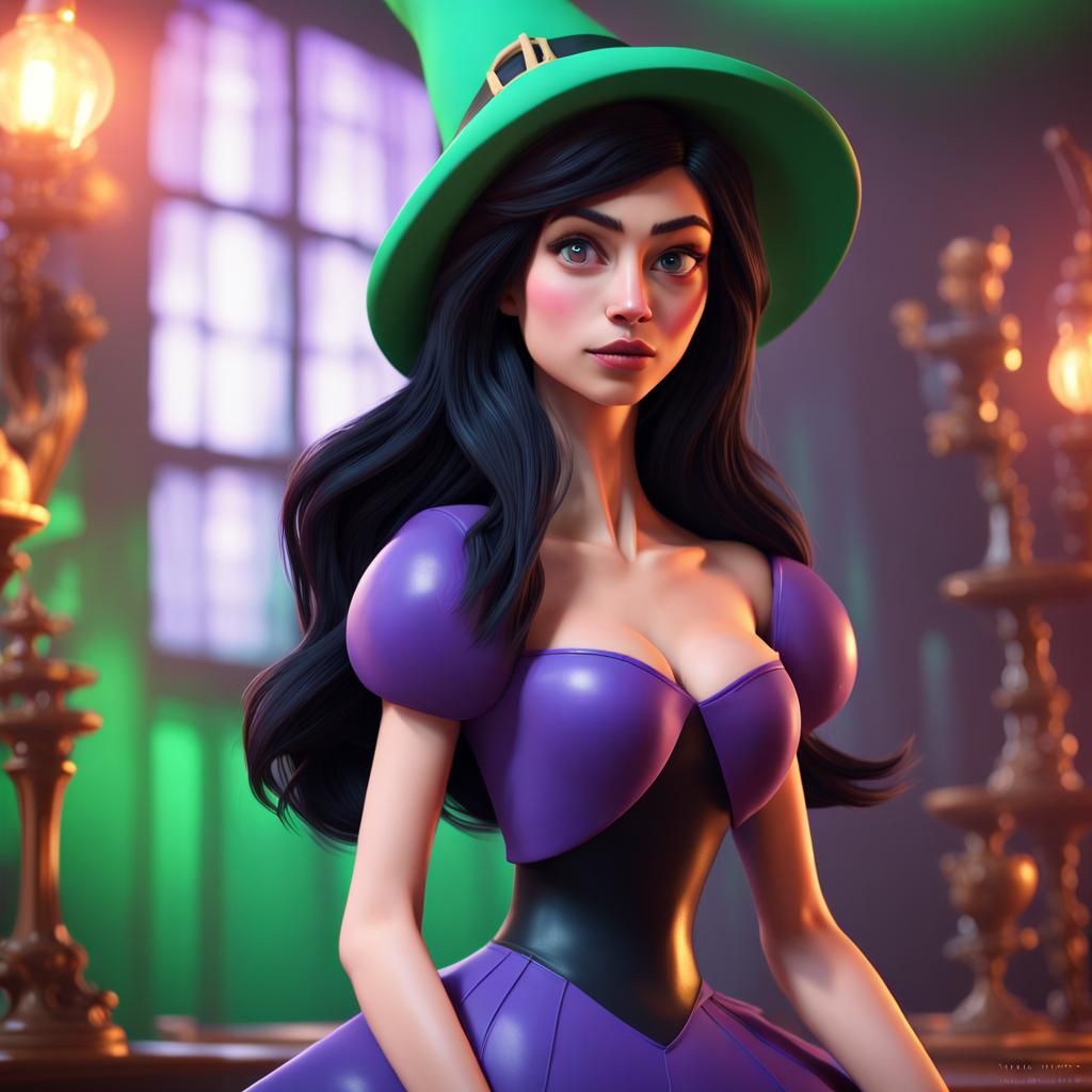 Disney Witch with Heterochromia in Latex Dress