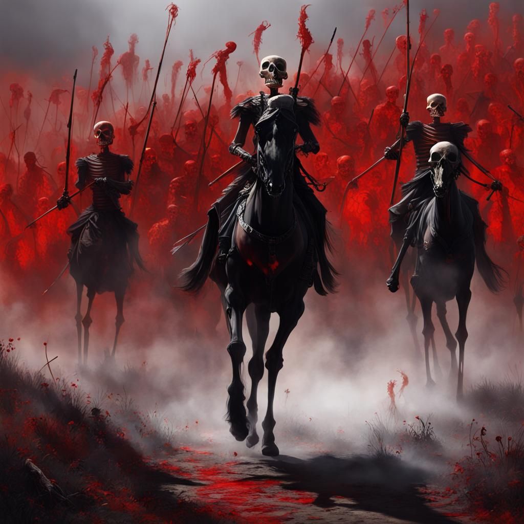 Skeletal Army Marches Through Fog in Hyperrealistic Style