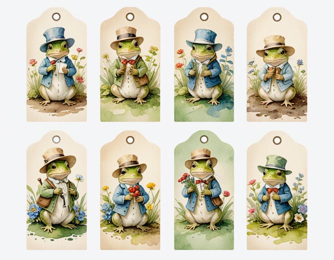 Beatrix Potter Style Garden Frog Tags