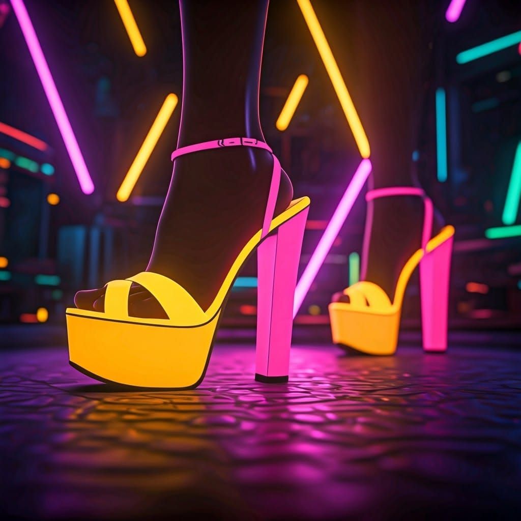 Neon Heels in Dark Rave: Digital Matte Painting