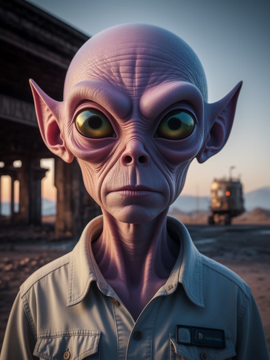 Hyperrealistic Alien Portrait in a Weird Sci-Fi Setting