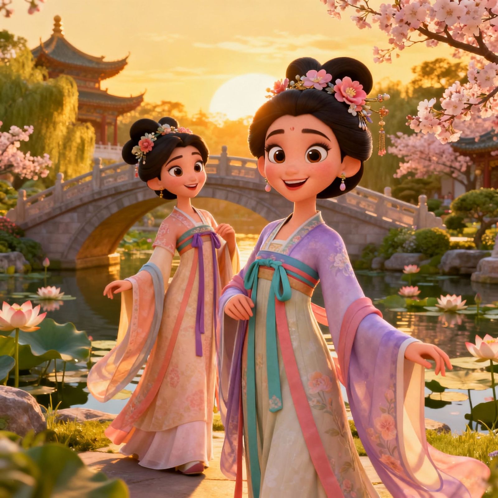 Disney Style Han Dynasty Concubines in Imperial Garden