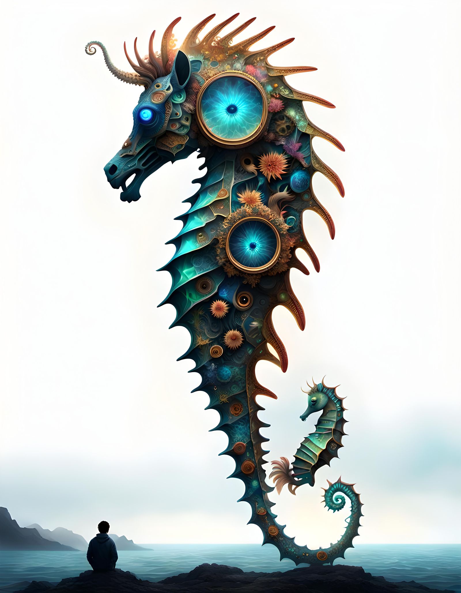 Bioluminescent Winged Seahorse in Digital Painting