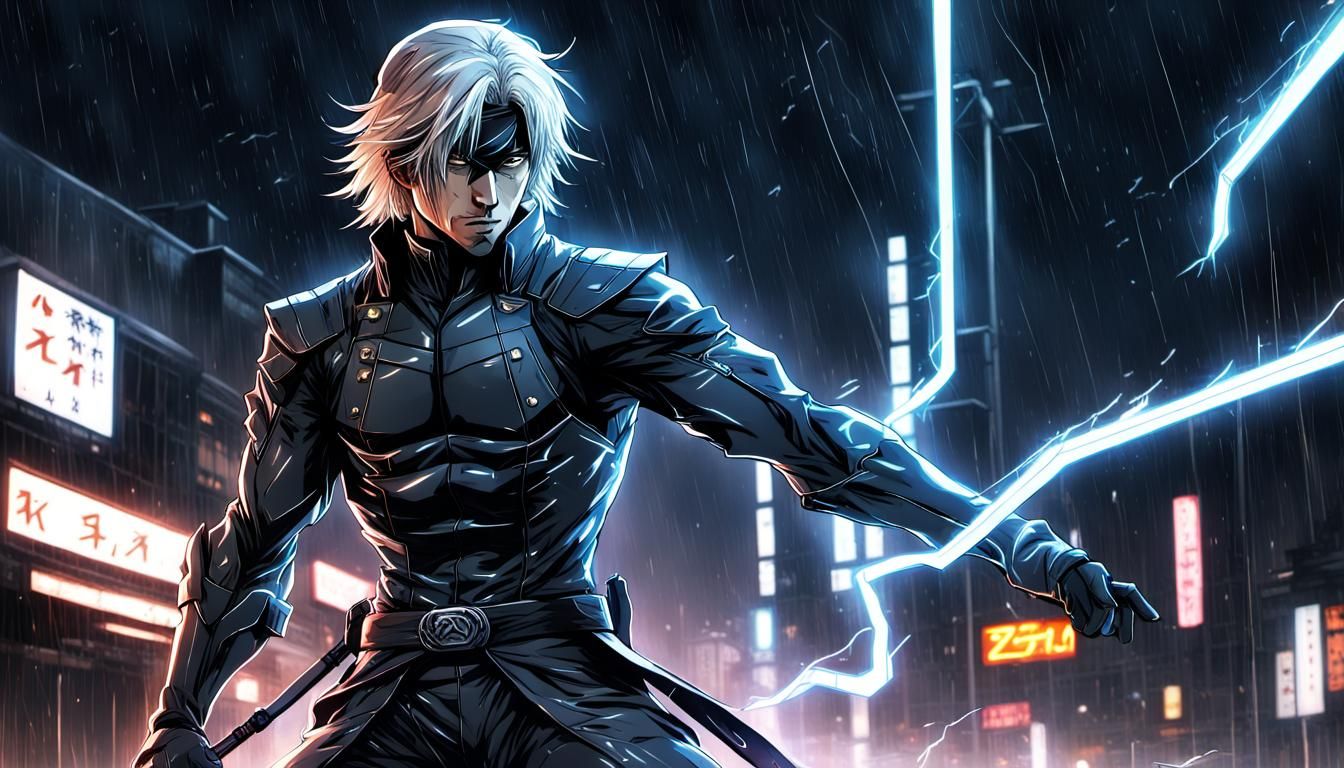 Ninja Raiden in Neon Rain: Anime-Inspired Art