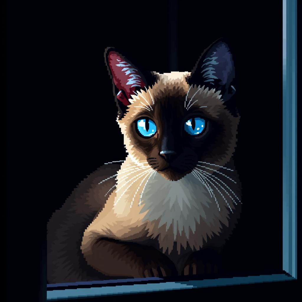 Close-Up Pixel Art Portrait of a Siamese Cat