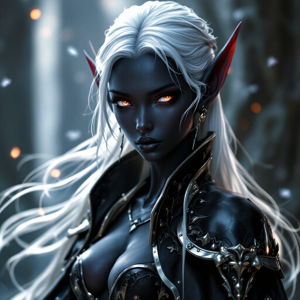 Mystical Drow Elf in Dark Leather Armor