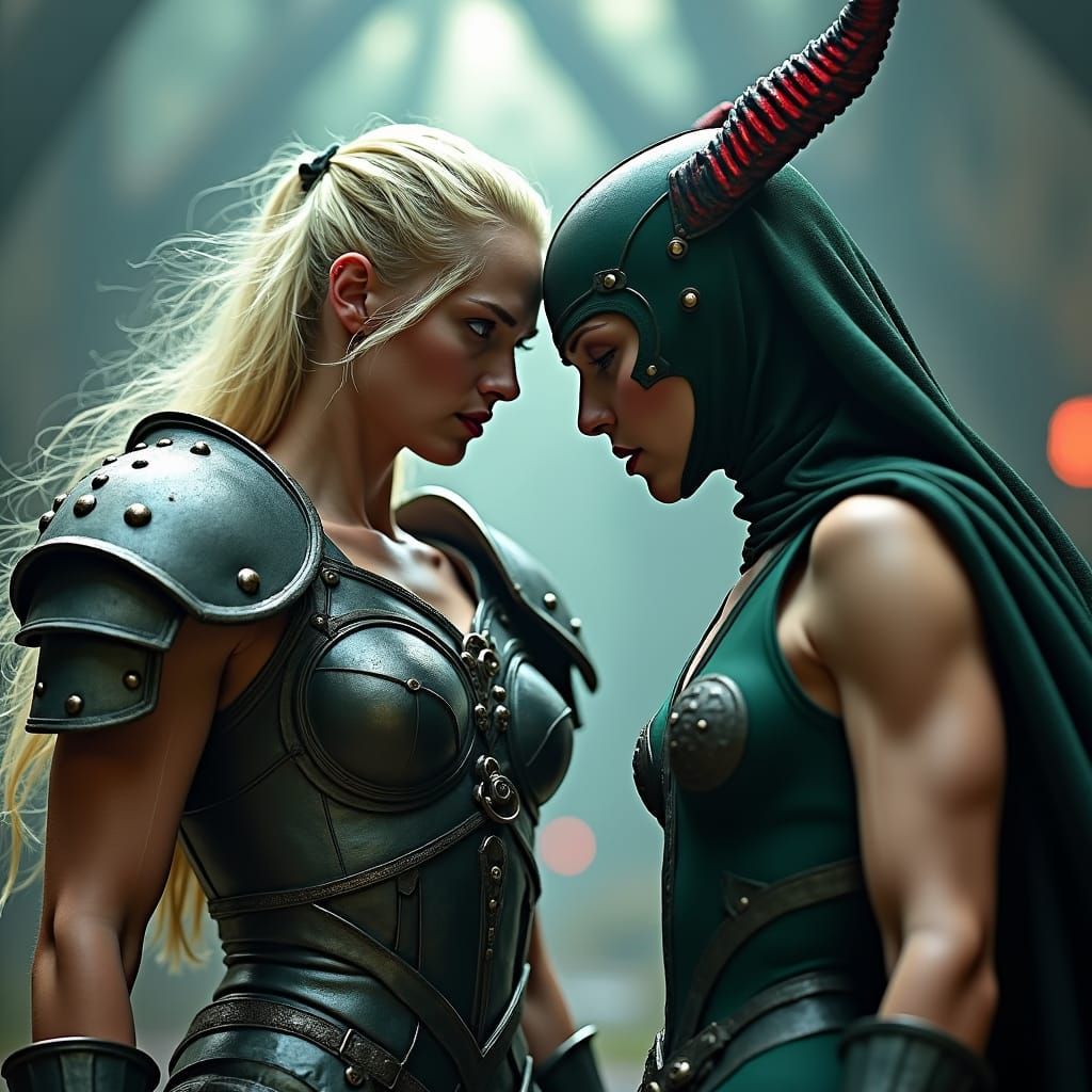 Valkyrie Warrior Battles Goddess Hella in Norse Realm