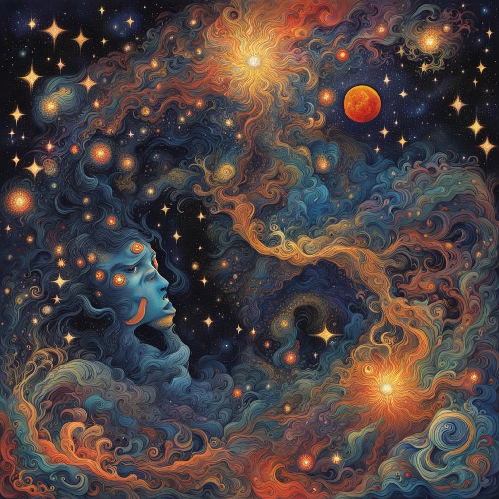 Magical Djinn in Starry Night Abstract Expressionism