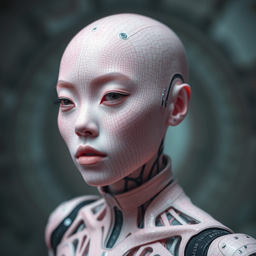 Albino Pink Woman in Synthetic Skin