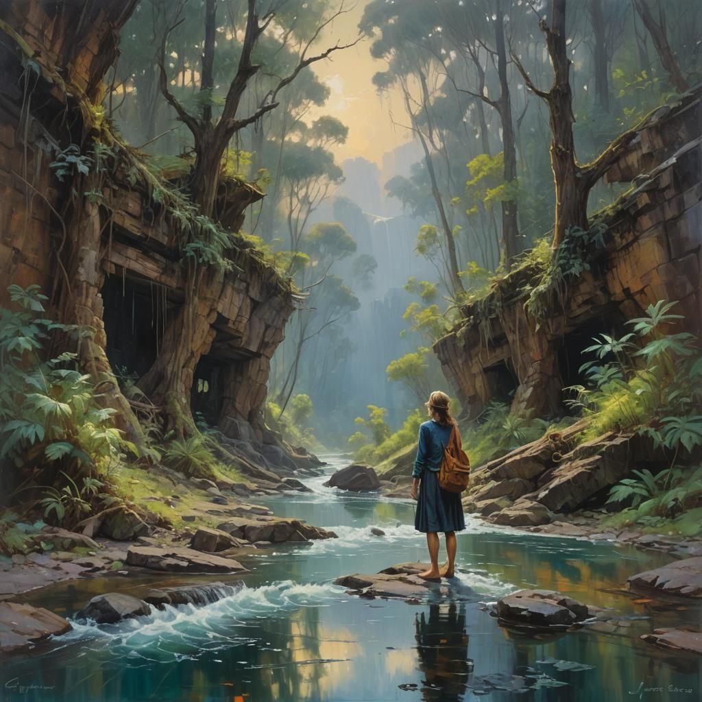 Drenched Dream: Oil Painting in James Gurney Style