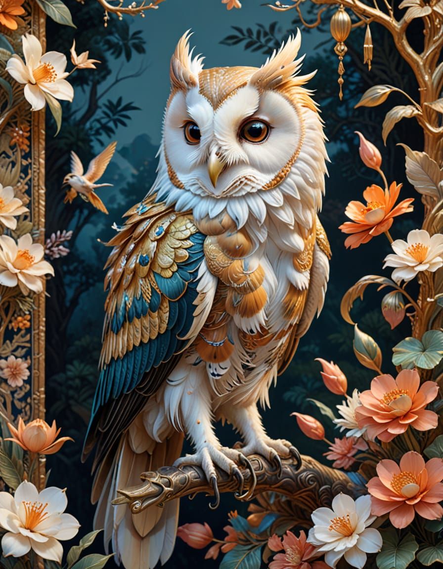 Alien Owl Hybrid in Ornate Silk Tapestry