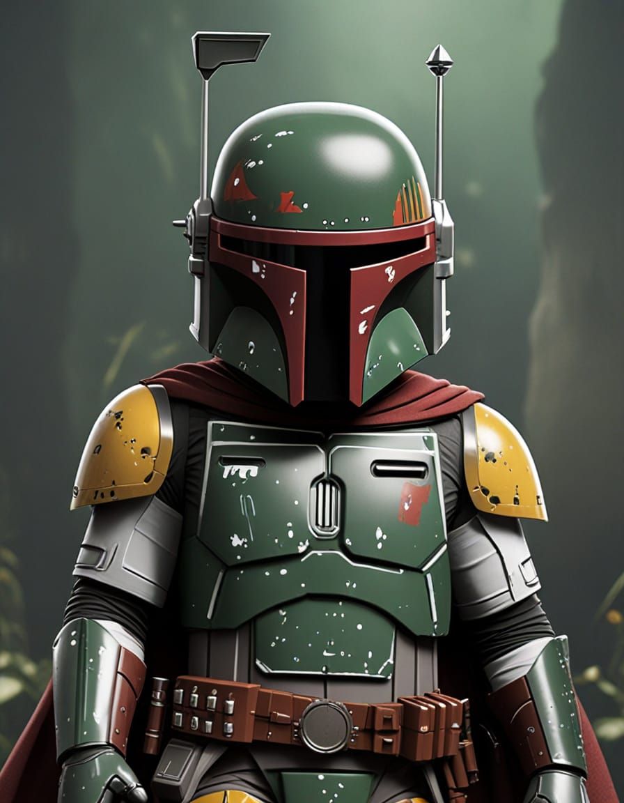 Whimsical Boba Fett in a Gentle Anime Style