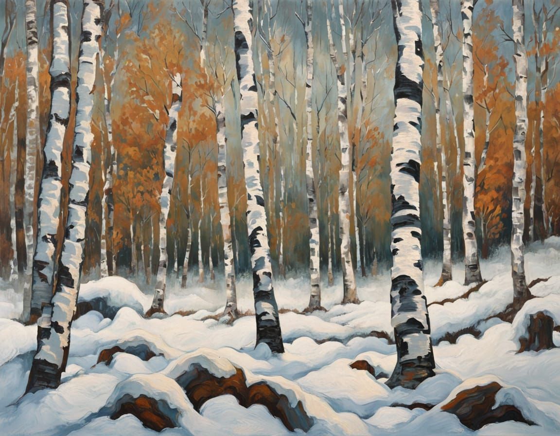 Expressionist Winter Forest Landscape Painting