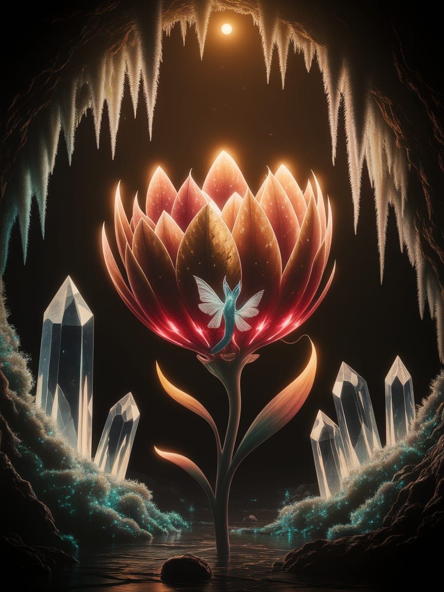 Bioluminescent Sunpetal Bloom Illuminates Magical Grotto wit...