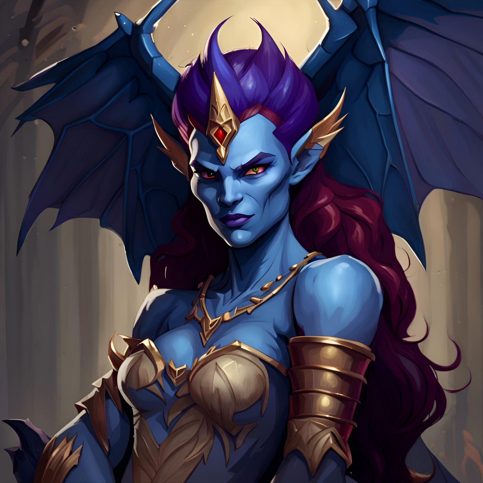 Blue Gargoyle with Red Hair in Digital Painting