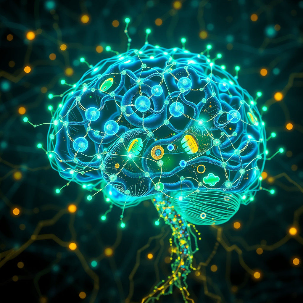 Glowing Quantum Brain in Cyberpunk Style