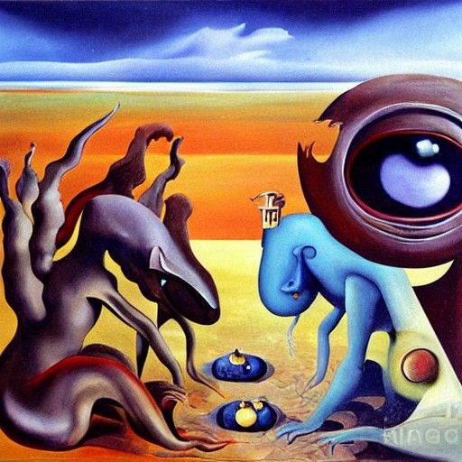 Surreal Monster Rancher in Dali-esque Melting Oil Painting