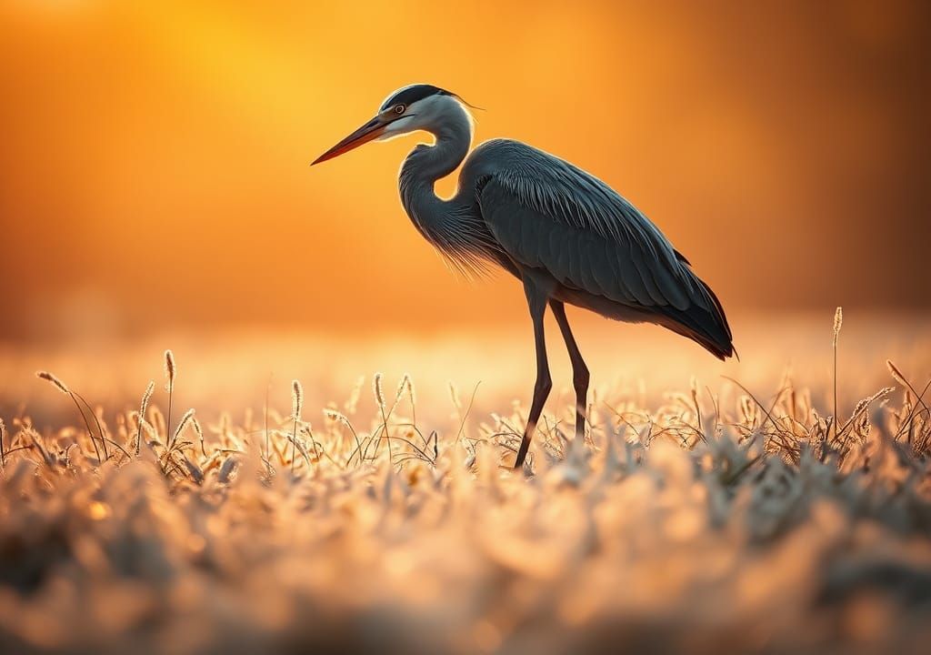 Heron in Frosty Field: Fantasy Concept Art