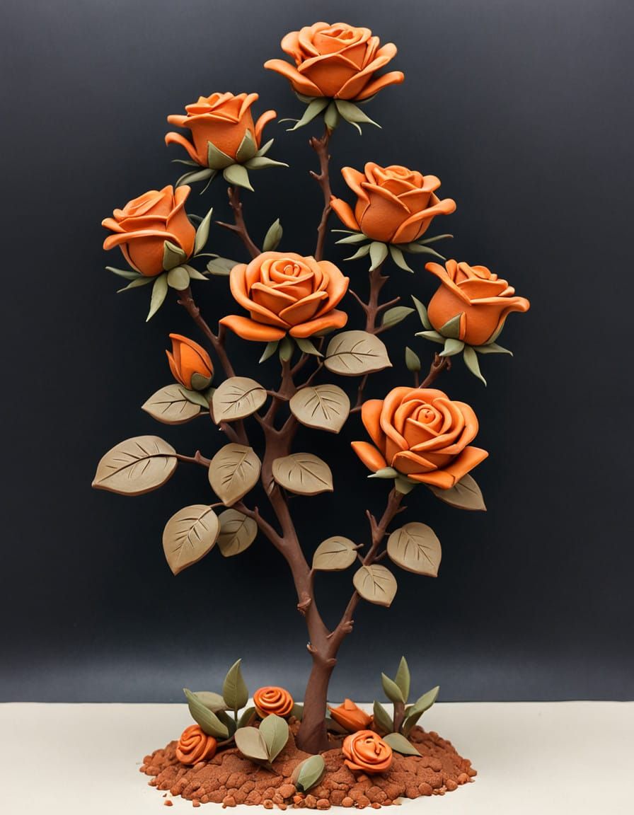 Vibrant Clay Rose Bush in Warm Earth Tones