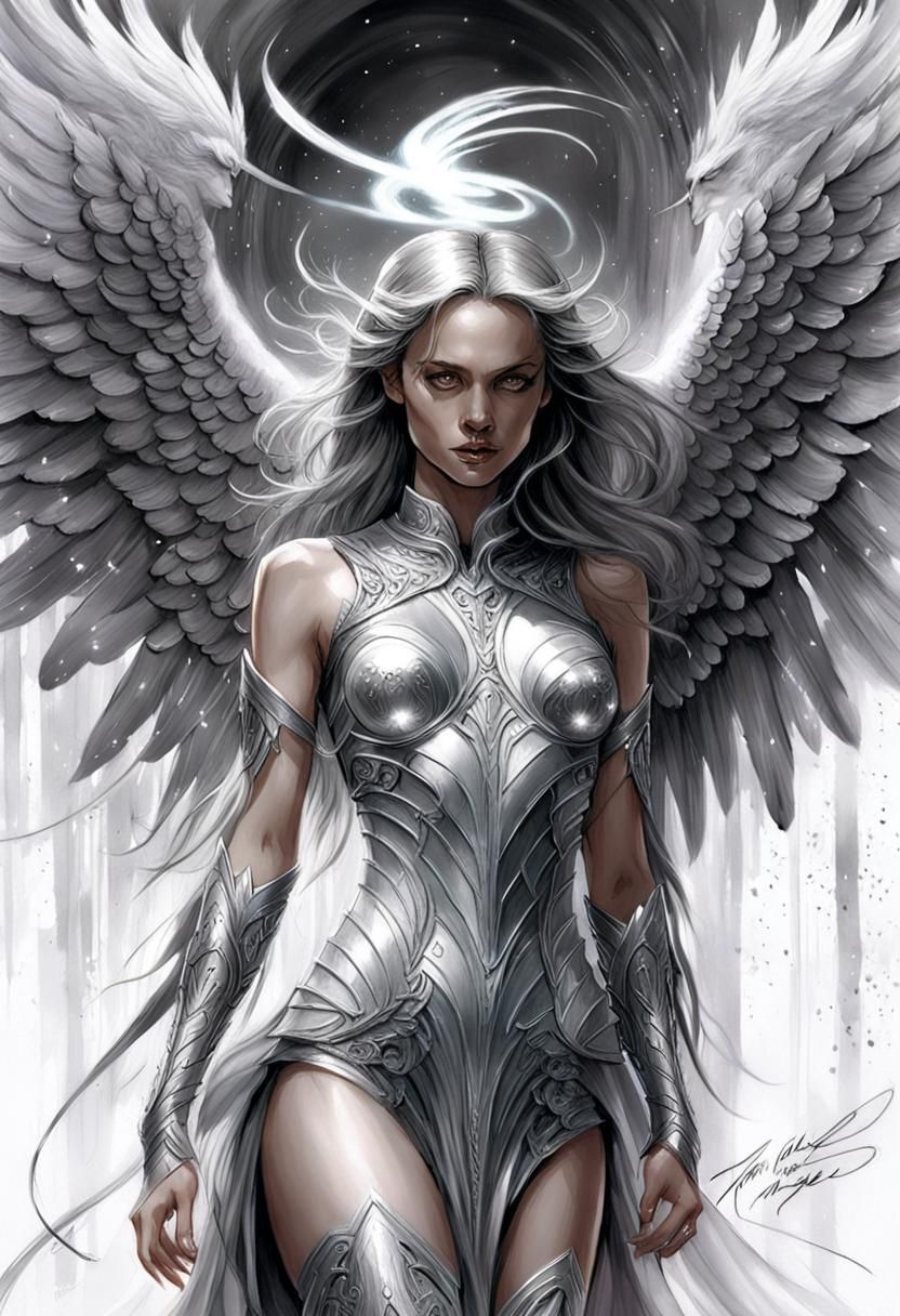 Silver Angel in Elegant Cinematic Fantasy Art