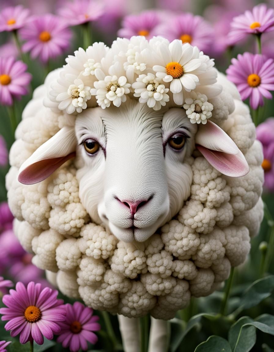 Surreal Flower with Sheep Face