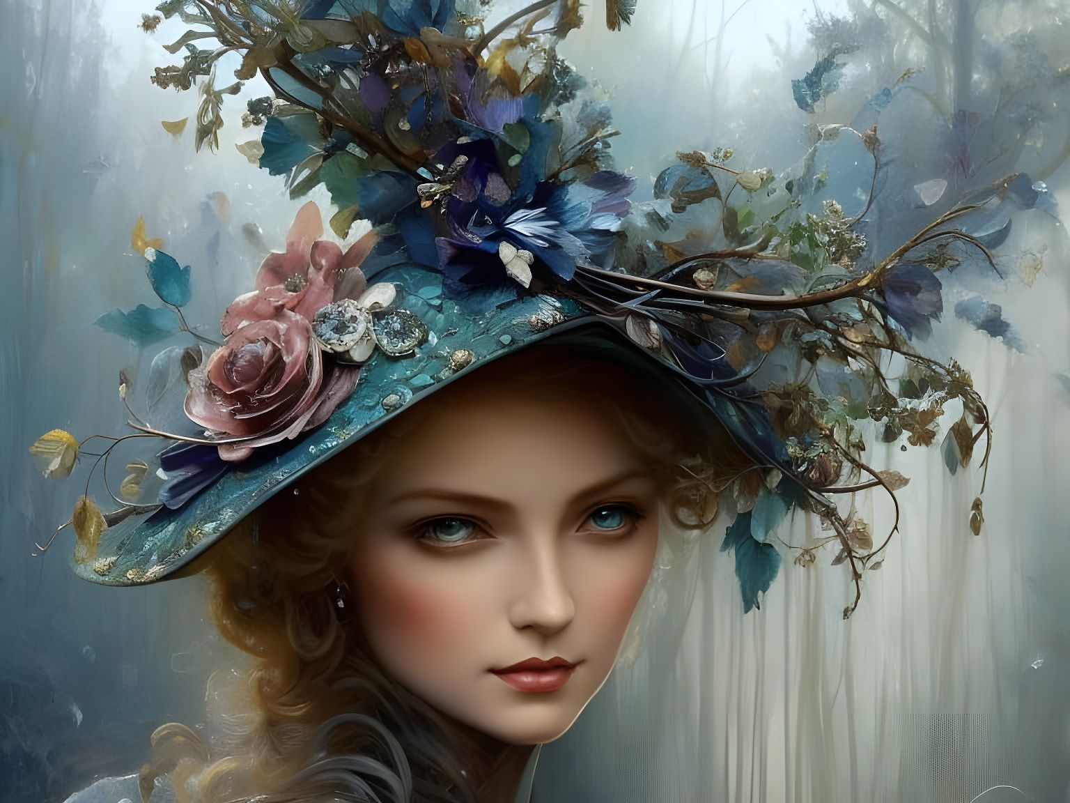 Detailed Feminine Hat in Retrofuturism Art Deco Style