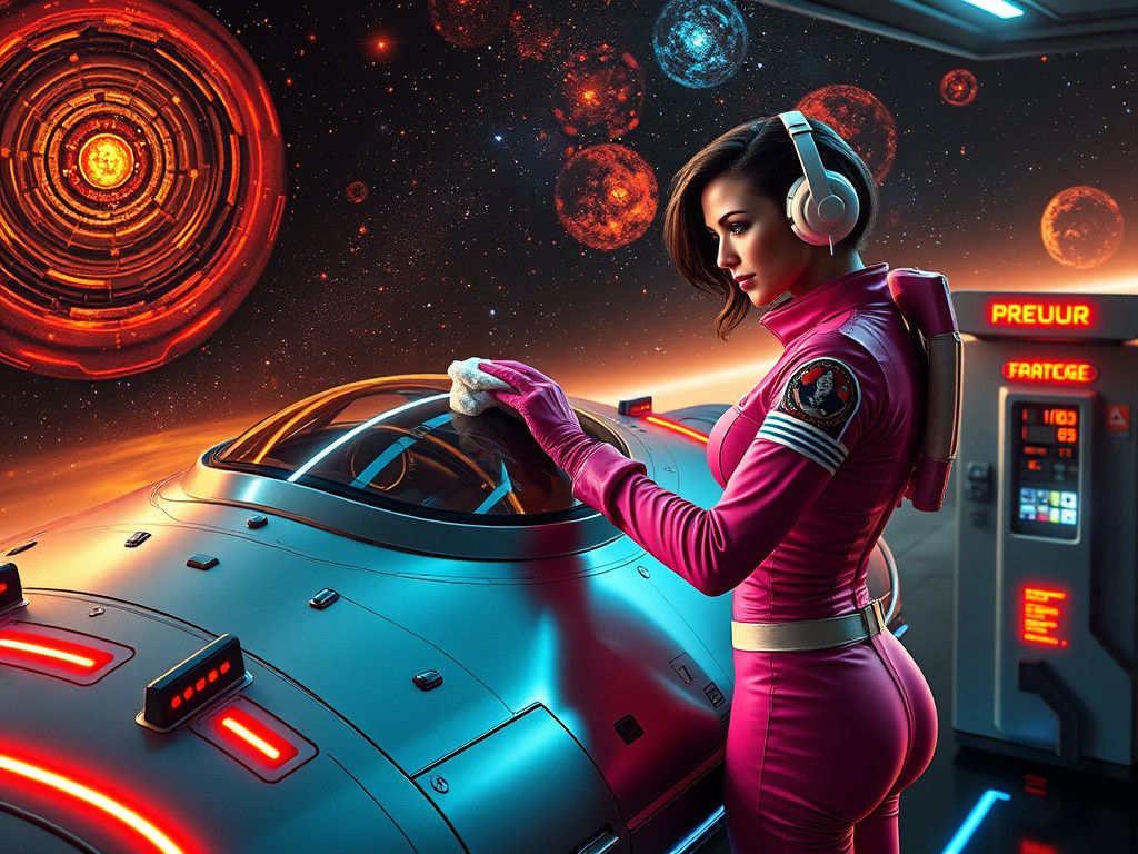 Space Gas Station with Alien Femme Fatale