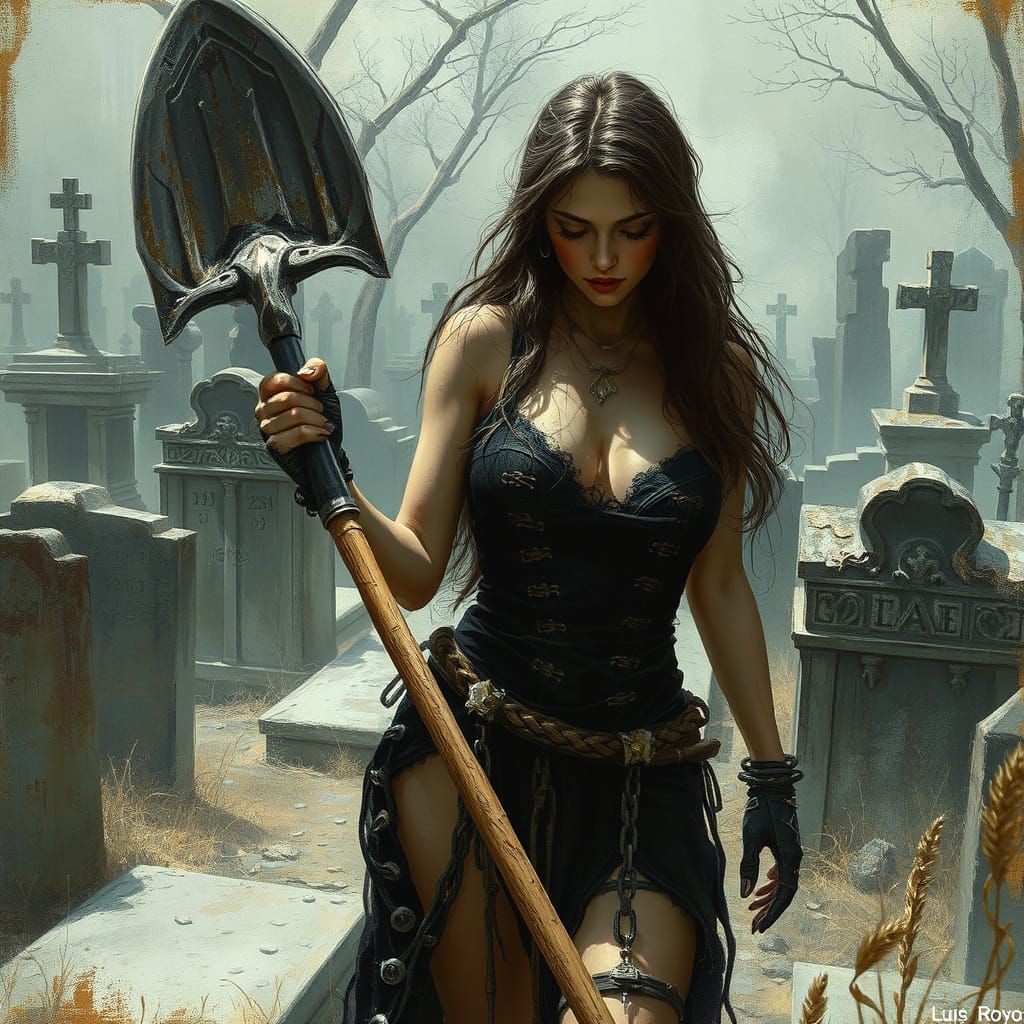 Gothic Gravedigger in Abandoned Cemetery