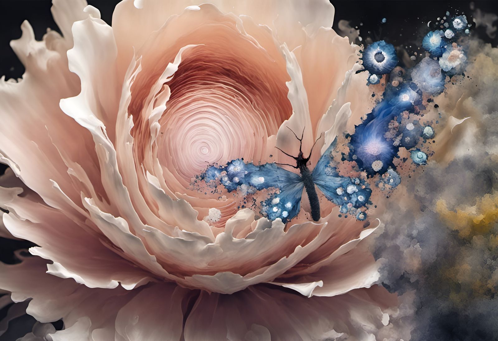 Surreal Floral Explosion in Encaustic Style