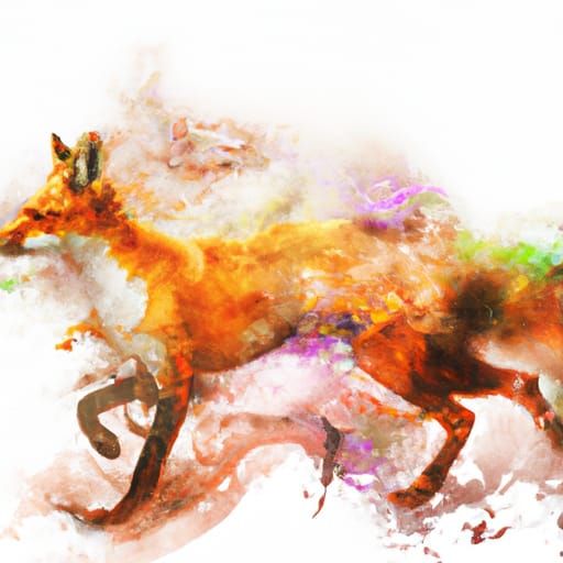 Watercolor Fox Running with Colorsplash Effect