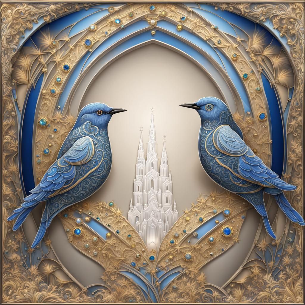 Starlings Singing in Cathedral with Jeweled Design