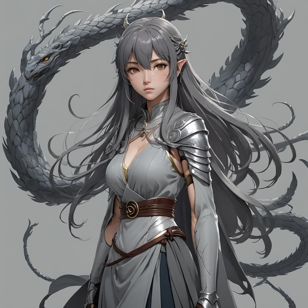 Lamia with Grey Skin in Anime Style